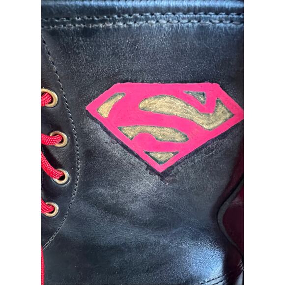 One of a kind Black Superman leather upcycled steel toe combat boots VTG Sz 9.5R main image 10